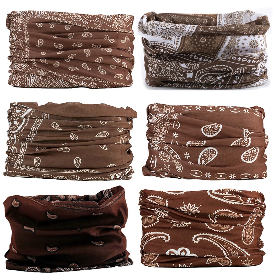 Neck Gaiter Mask Face Scarf Bandana Tube Cover Headwear Balaclava Headband Headwrap for Men and Women (6-Brown)